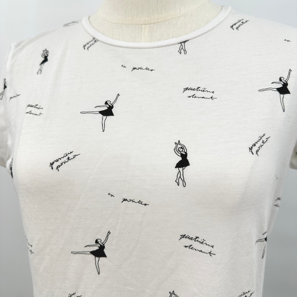 Stradivarius Ballet‎ Dancer Graphic Tee — French Script Print — White T-Shirt S - Picture 2 of 8